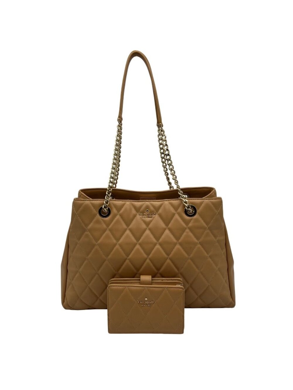 Kate Spade Tan Leather Quilted Tote Bag With Matching Wallet